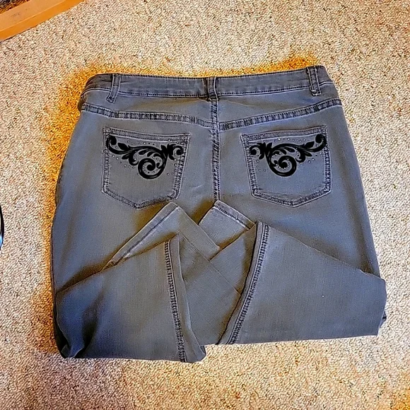 CJ Banks Gray Jeans with Black Embroidery - Picture 3 of 6